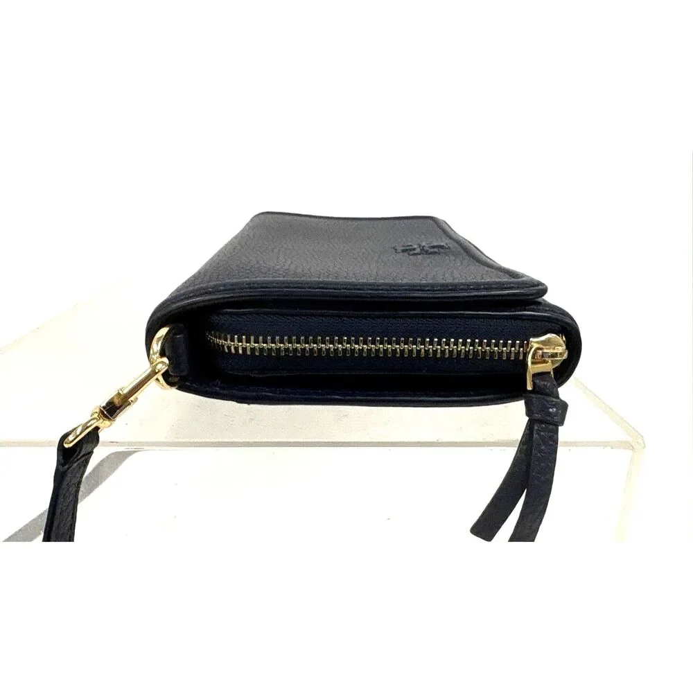 Tory Burch Thea Flat Wallet Crossbody Bag Pebbled Leather Navy Blue